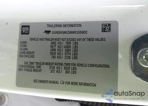 2022 Chevrolet Tahoe 4Wd Ls из США, поврежденный, VIN 1GNSKMKD6NR155902